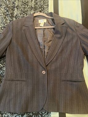 Bob Mackie Gray Pinstripe Single-Button Blazer